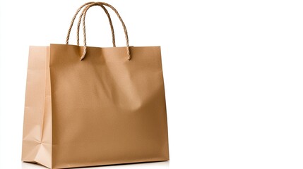 The shopping bag stands upright on a clean white surface, showcasing its simple, natural design. The twine handles add a rustic touch, emphasizing its eco-friendly appeal