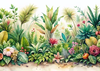Fotobehang Panoramic Rustic Boho Watercolor Flower Garden Pattern - Botanical Print Design © Arnada