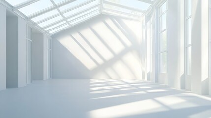 Fototapeta premium Sunlit, empty, modern, white interior space