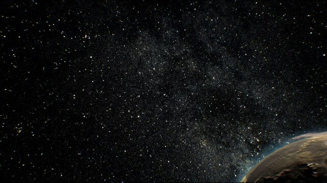 heavy bombardment of the earth by asteroids, the period of formation of organic life on the planet, abiogenesis, about 4-3 billion years ago, 3D visualization, asteroids flying from space
