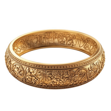 Thick Gold Kada Bracelet with Intricate Temple Engravings