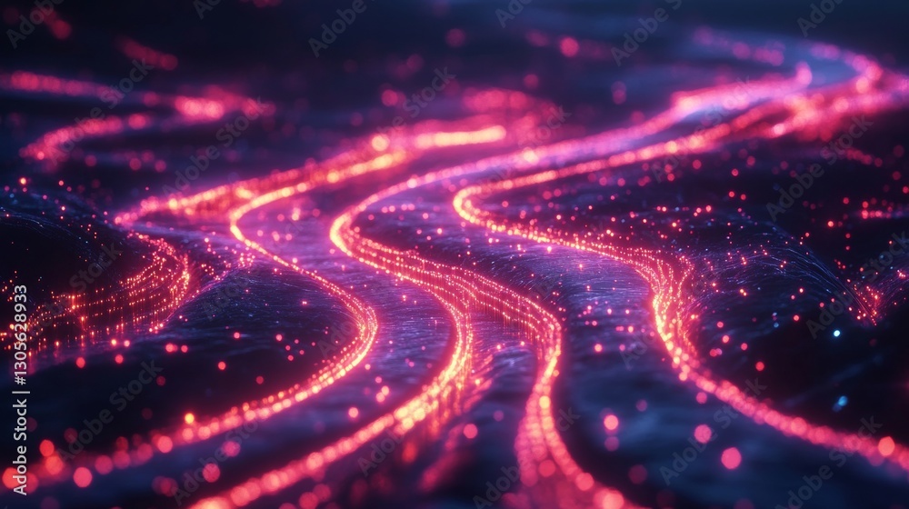 Poster digital roadmap for business process modernization. dynamic glowing path illustrates digital transfo