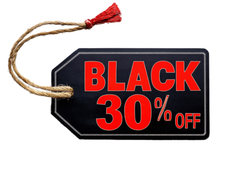Black friday label showing 30% discount on transparent background