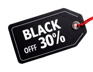 Black friday sale 30% off discount tag with transparent background
