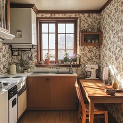 Fototapeta premium A cozy and charming kitchen scene with natural light exposure