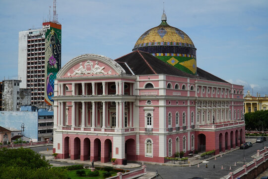 Facade of the Amazonas Theater in Manaus. Famous landmark of the capital of the state of Amazonas. It was built from 1886 to 1896 during the rubber era.