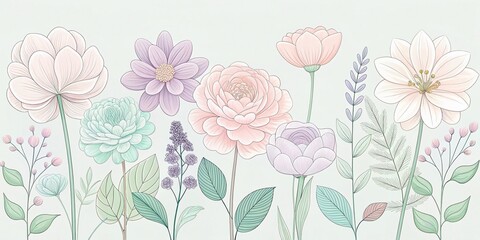 Pastel Summer Flower Line Art Minimalist Illustration: Delicate Floral Design for Summer Branding