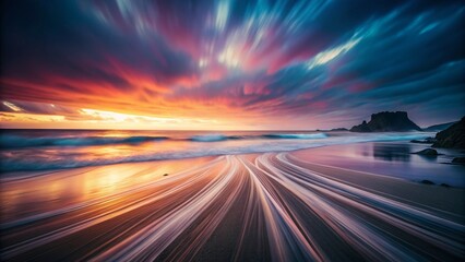 Post-Rain Beach Scene: Ocean, Stones & Sand Long Exposure Photography