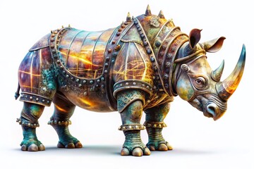 Fototapeta premium Powerful Armored Rhino: Double Exposure Fantasy Stock Photo