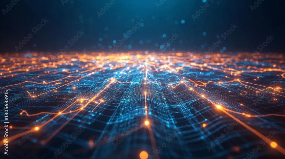 Poster digital roadmap for business process modernization. dynamic glowing path illustrates digital transfo