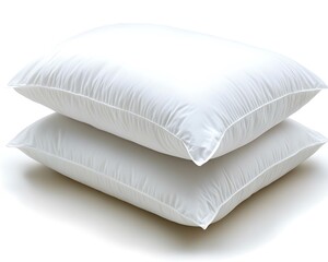 Two stacked white fluffy pillows arranged for comfortable sleeping at night
