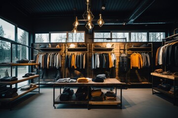 A chic retail interior design showcases contemporary fashion and footwear in a beautifully stylish setting
