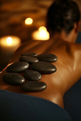 A woman getting a hot stone massage at a spa