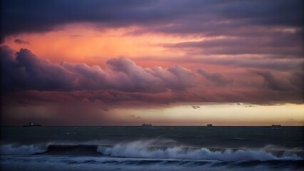 Obraz premium Sunset stormy sea