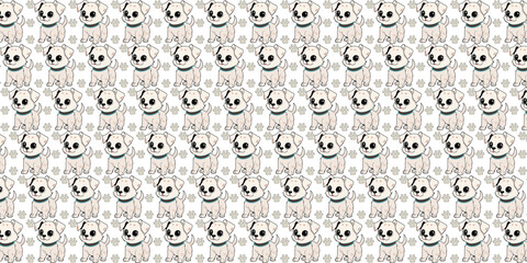 Seamless Loopable Dogs with Paw Print Pattern Isolated on a Transparent or White Background