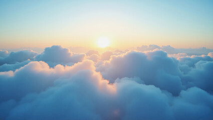 Fototapeta premium Majestic sunrise above fluffy clouds in a clear blue sky