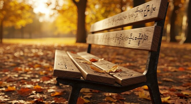 Park Bench Autumn Leaves Mathematical Equations Fall Season Outdoor - Powered by Adobe