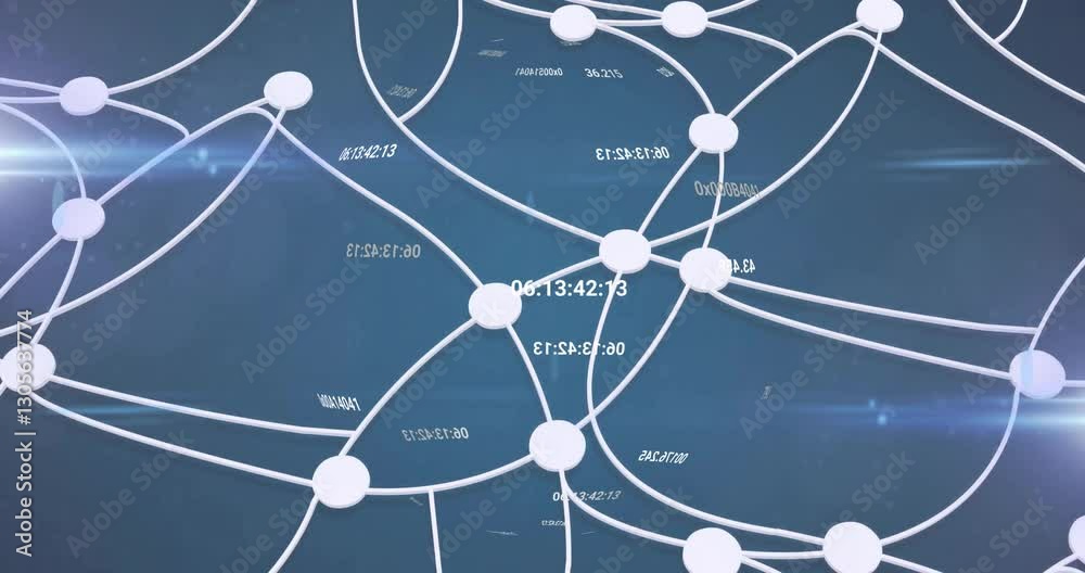 Poster network of connections and data processing animation over blue background