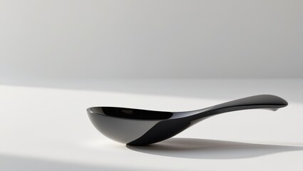 Black spoon with a sleek design and a reflective surface
