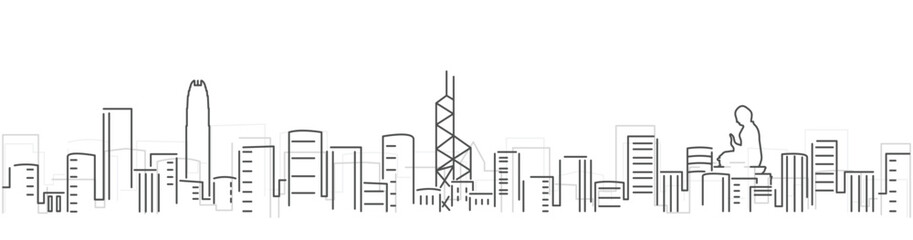 Hong Kong Simple Dark Lines Skyline on White Background