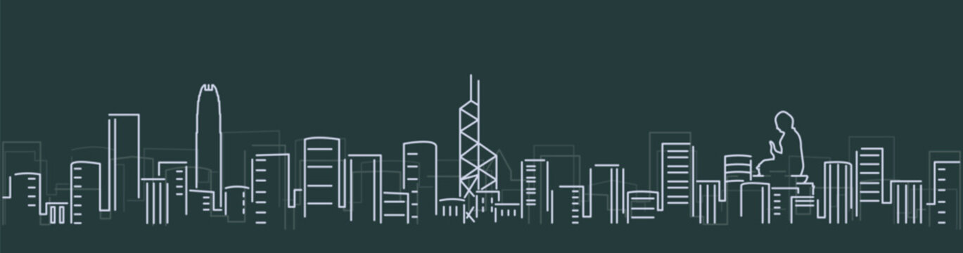 Hong Kong Simple Lines Skyline on Dark Background