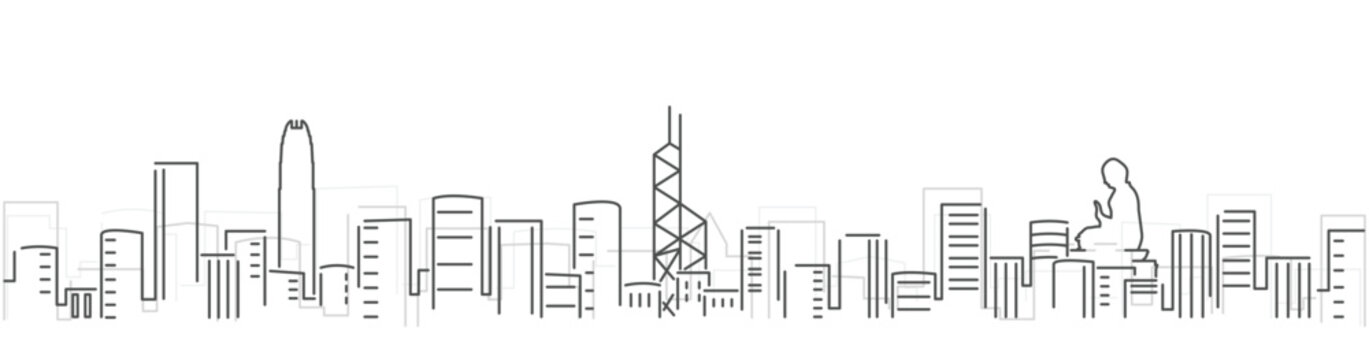 Hong Kong Simple Dark Lines Skyline on White Background