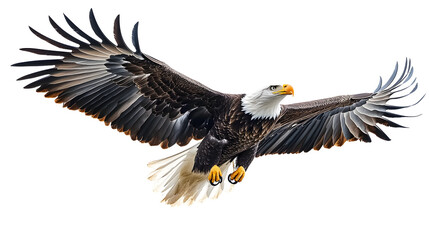 Fototapeta premium An American bald eagle flying on a transparent background, Generative AI