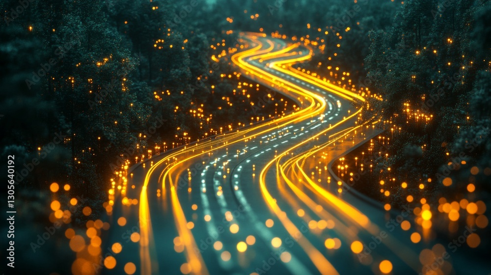 Poster digital roadmap for business process modernization. dynamic glowing path illustrates digital transfo