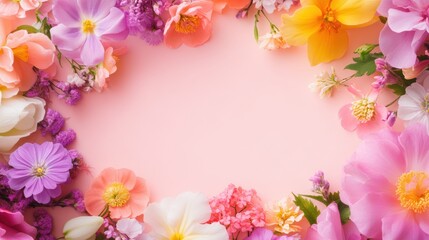 Beautiful background template made of Spring flowers.