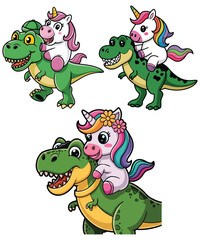 Unicorn Dinosaur Stickers Unique Designs vector illustration silhouette art