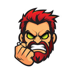 Angry Emote, Angry Man Face Mascot – Blue Eyes | Furious Cartoon Emote | Vector Gaming & Streamer Stickers