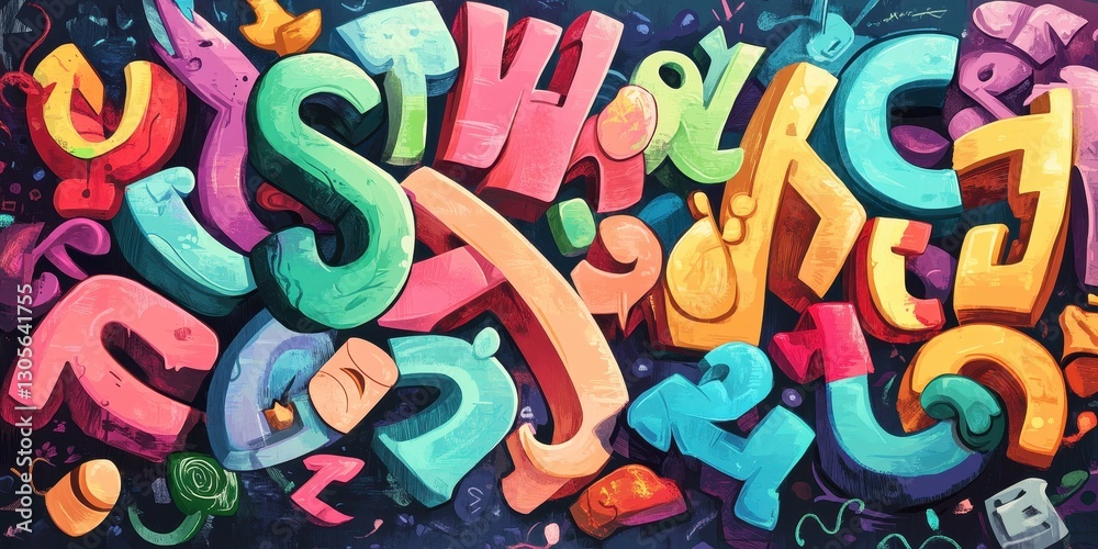 Fototapete colorful three dimensional alphabet letters creating an artistic vibrant pattern
