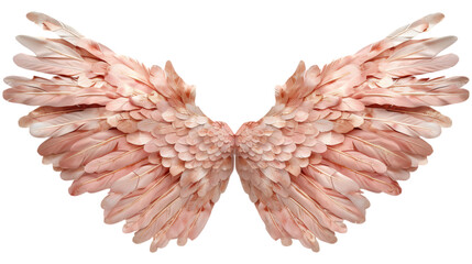 Obraz premium Elegant pink angel wings isolated. A delicate pair of feathery wings in soft blush tones, symbolizing grace, beauty, and divinity. AI generated. .