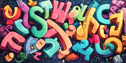 Fototapeta premium Colorful three dimensional alphabet letters creating an artistic vibrant pattern