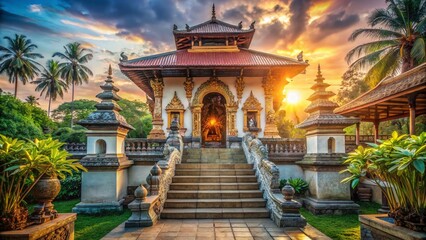 Fototapeta premium Serene Entrance: Ancient Buddhist Temple in Sri Lanka - Stock Photo