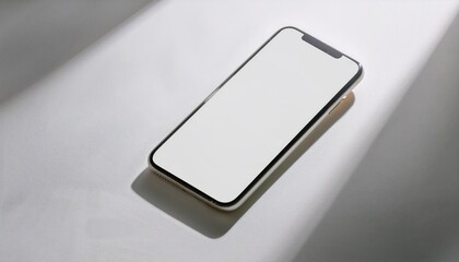 Minimalist smartphone mockup floating above a clean white surface, casting a soft shadow for a modern, sleek, and professional presentation.
