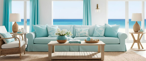 A coastal living room with ocean view and inviting furniture