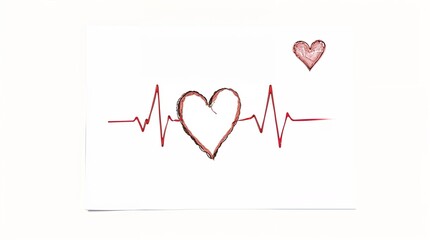  Hand-drawn heartbeat line with heart shape on white background