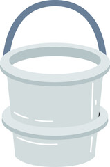 The image depicts a gray bucket with a blue handle