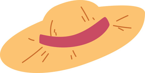 The image depicts a straw hat with a pink ribbon