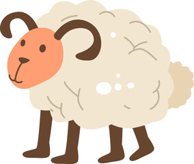 The illustration depicts a sheep with long legs and a white and brown coat