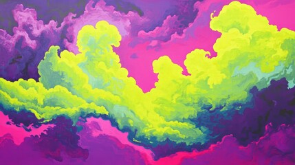 Obraz premium Bright electric lime and magenta clouds, bold and vibrant with fluid patterns