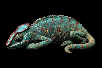 Obraz premium Human-enhanced photo of a green chameleon