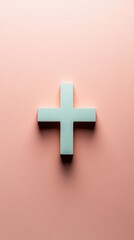 Obraz premium Minimalist blue cross on soft pink background