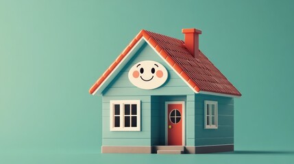 Cute cartoon house on mint background