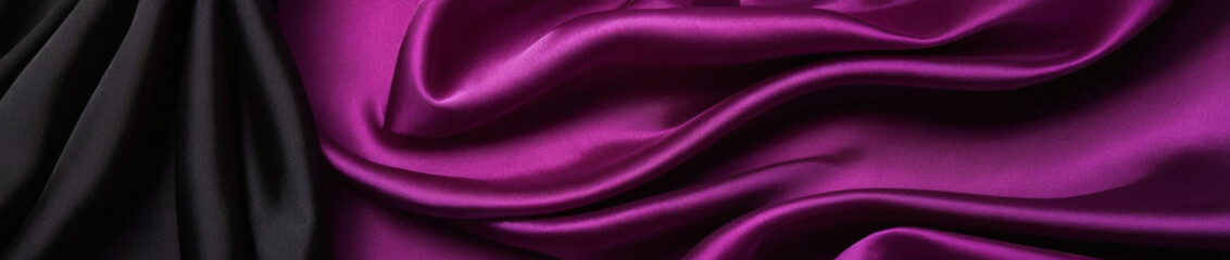 Obraz premium A dark abstract gradient background featuring elegant black and purple silk satin, with light lines in a magenta color