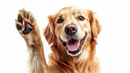 Golden Retriever Dog Raising Paw In Greeting