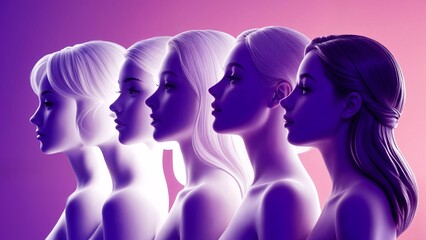 A group of women standing in a row facing the same direction.