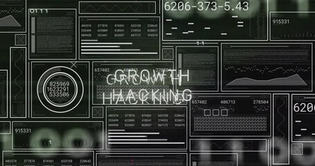 Animation showing growth hacking with digital data and graphs on dark background - Powered by Adobe