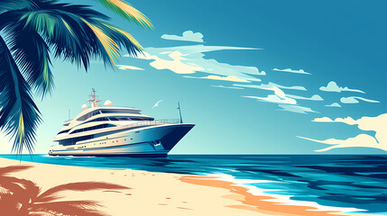 Embark on a cyber cruise to new horizons, where adventure and relaxation meet with copy space for impact. Escape - Beach. Illustration